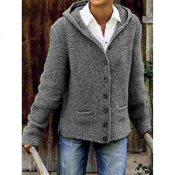 Hooded Long Sleeve Knitted Cardigan Sweater Outerwear - Takalr