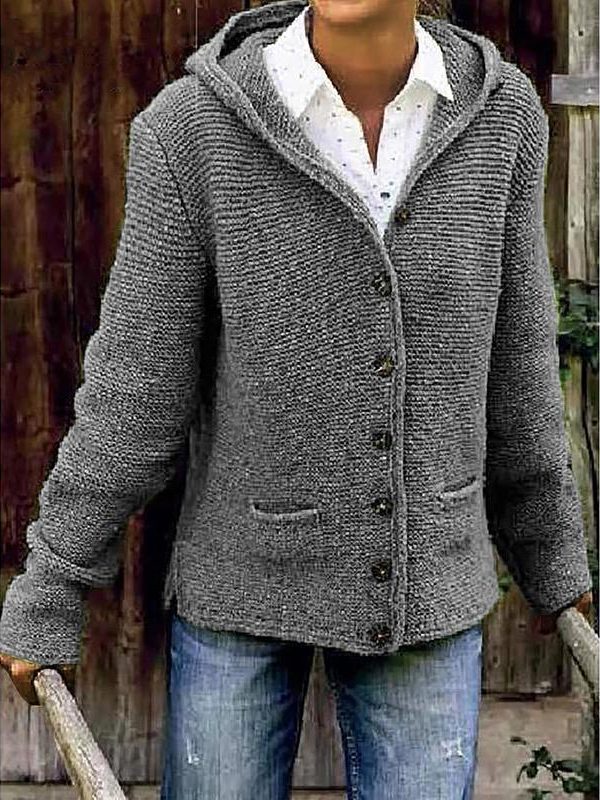 Hooded Long Sleeve Knitted Cardigan Sweater Outerwear - Takalr