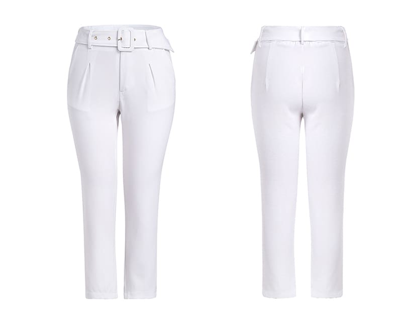 Buckle belt trousers women pants loose work high waist suit pants