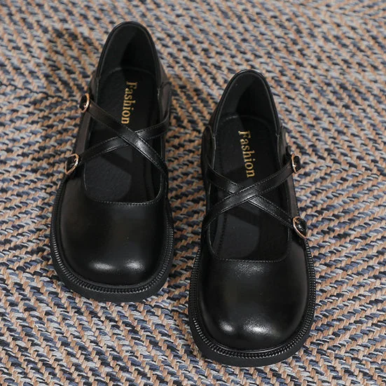 Womens Flat Bottom Round Toe Mary Jane Shoes Soft Non-slip Cross Straps - Image 21