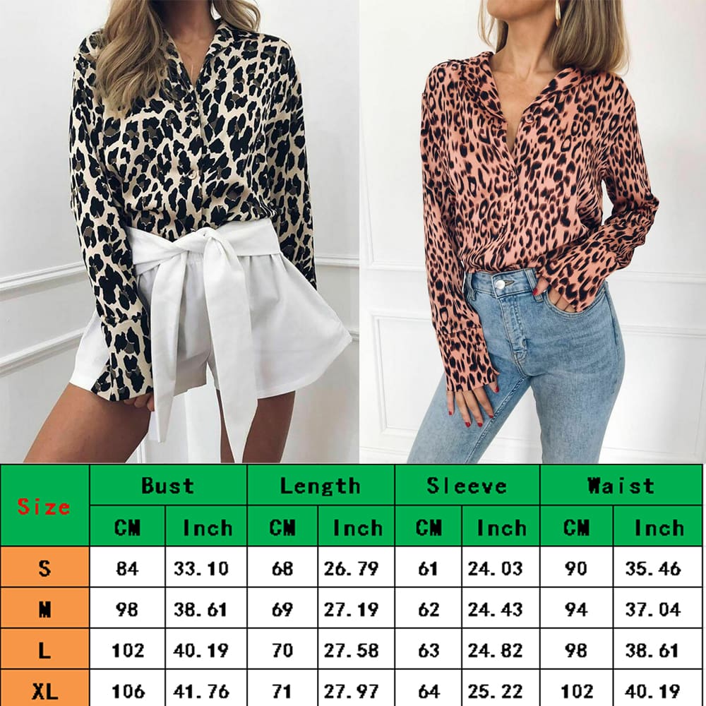 Fashion Women Elegant Leopard Printed Blouse Top New Ladies Casual Workout Loose V-Neck Long Sleeve Blouse Shirt