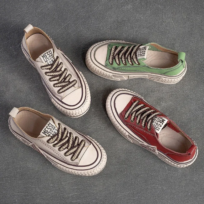 Spring New Flat Bottom Low-cut Color Rubbing Retro Front Tie Top Layer Leather Shoes - Image 18