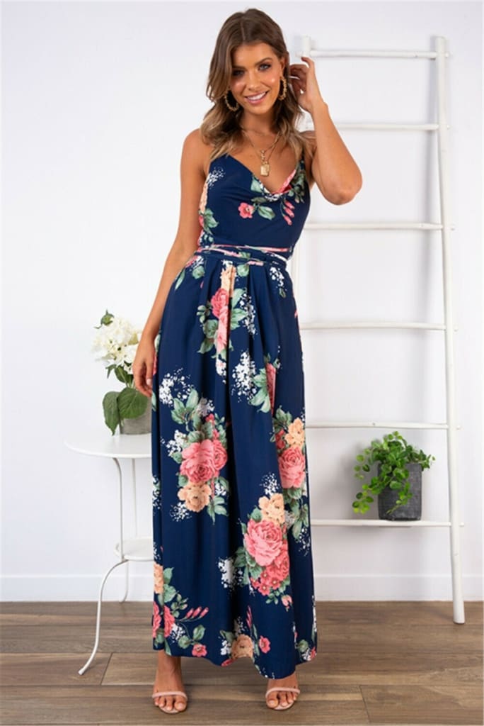 2019 Fashion New Women Boho Floral Dress Holiday Party Sleeveless Ladies Maxi Summer Beach Dress Sundress