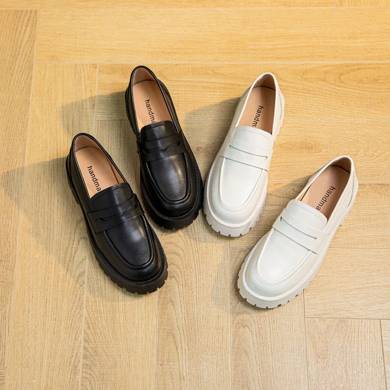 Female British Style Low Heel Loafers Genuine Leather Loafers - Image 3