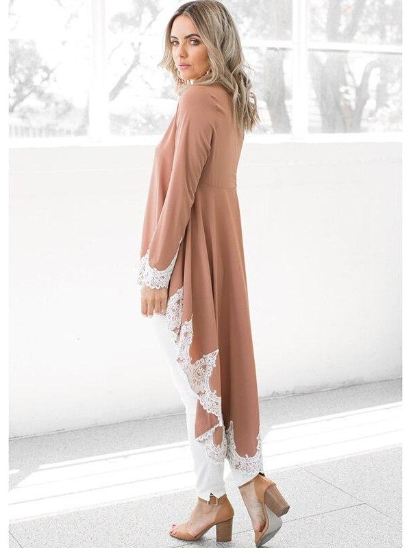 Asymmetric hem lace patchwork hoodies sweatshirt Women long sweatshirt dress Autumn new fashion pullover outwear Tunic tops - Takalr