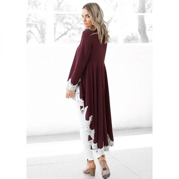 Asymmetric hem lace patchwork hoodies sweatshirt Women long sweatshirt dress Autumn new fashion pullover outwear Tunic tops - Takalr