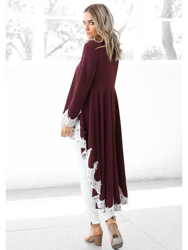 Asymmetric hem lace patchwork hoodies sweatshirt Women long sweatshirt dress Autumn new fashion pullover outwear Tunic tops - Takalr