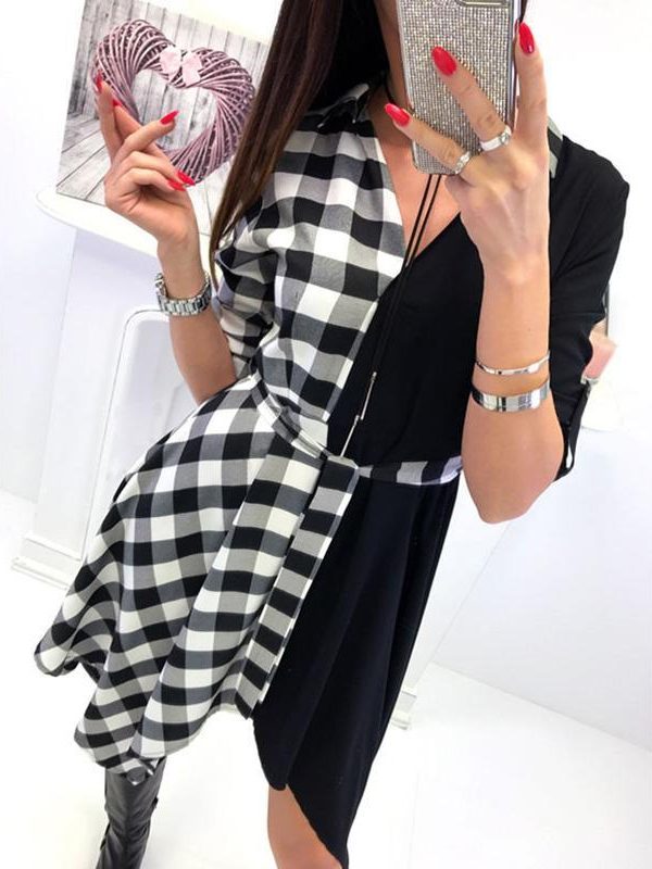 Asymmetrical women shirt dress Plaid printed wrap dress Autumn casual turn down collar sashes dresses vestido mujer - Takalr