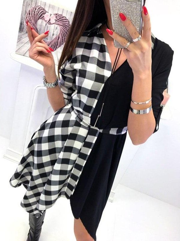 Asymmetrical women shirt dress Plaid printed wrap dress Autumn casual turn down collar sashes dresses vestido mujer - Takalr