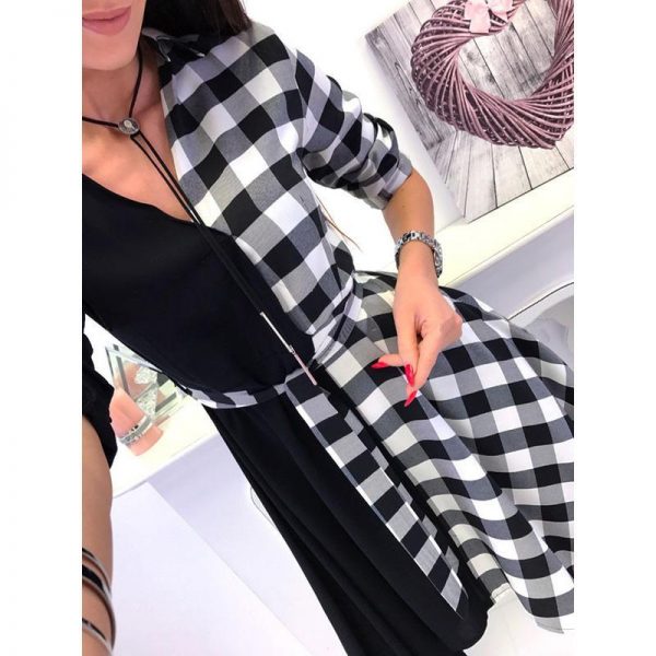 Asymmetrical women shirt dress Plaid printed wrap dress Autumn casual turn down collar sashes dresses vestido mujer - Takalr