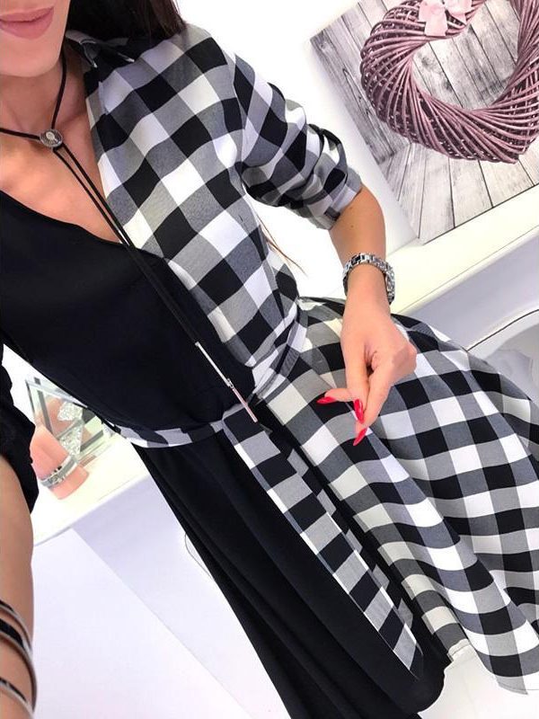 Asymmetrical women shirt dress Plaid printed wrap dress Autumn casual turn down collar sashes dresses vestido mujer - Takalr