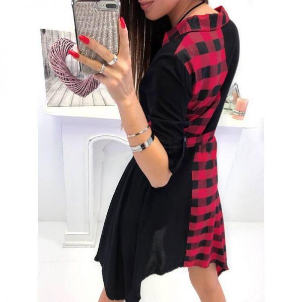 Asymmetrical women shirt dress Plaid printed wrap dress Autumn casual turn down collar sashes dresses vestido mujer - Takalr