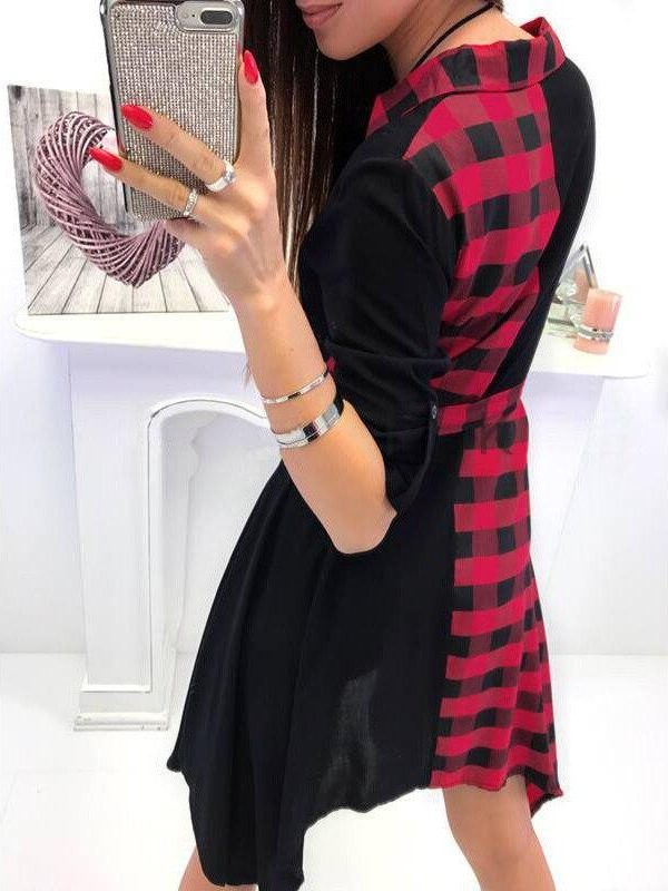 Asymmetrical women shirt dress Plaid printed wrap dress Autumn casual turn down collar sashes dresses vestido mujer - Takalr