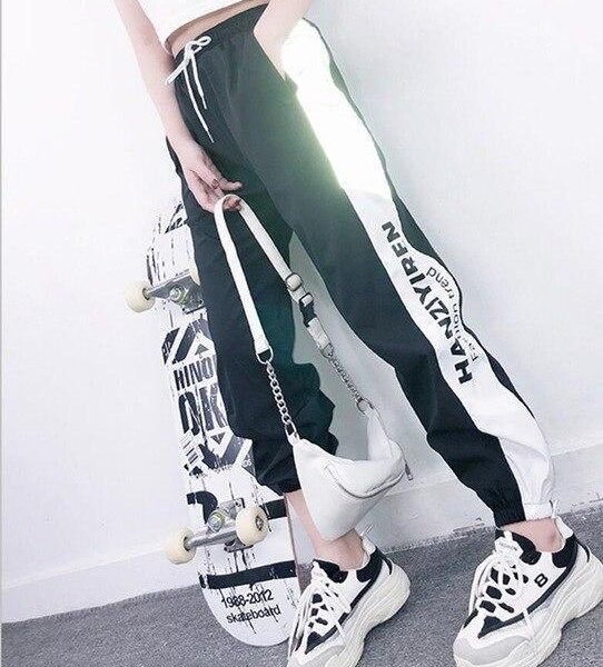 Autumn Harajuku BF Loose Sport Reflective Pants Women Hip Hop High Waist streetwear Cargo Pants Loose Joggers Women - Takalr