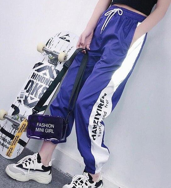 Autumn Harajuku BF Loose Sport Reflective Pants Women Hip Hop High Waist streetwear Cargo Pants Loose Joggers Women - Takalr