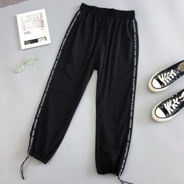 Autumn Hip Hop Black Casual Harem Pants Spring Unisex Sport BF Harajuku Pants Joggers Ribbon Women's Sports Pants - Takalr