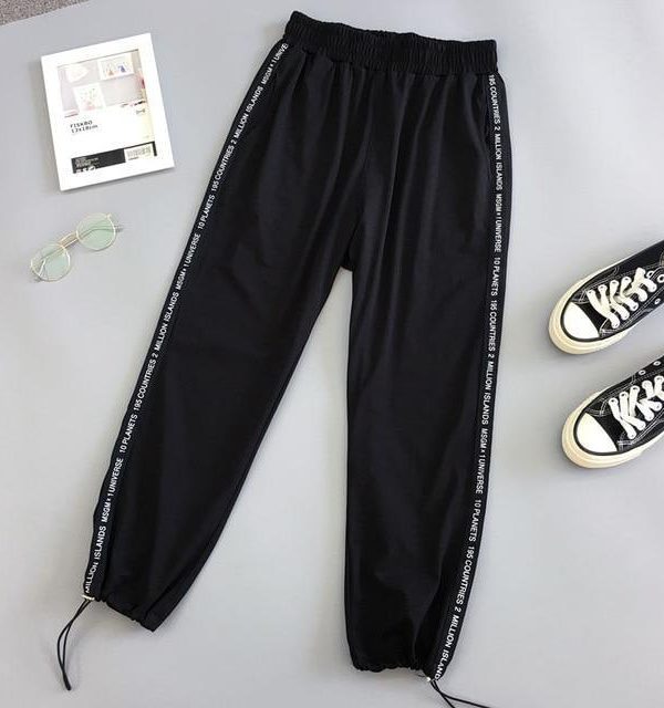 Autumn Hip Hop Black Casual Harem Pants Spring Unisex Sport BF Harajuku Pants Joggers Ribbon Women's Sports Pants - Takalr