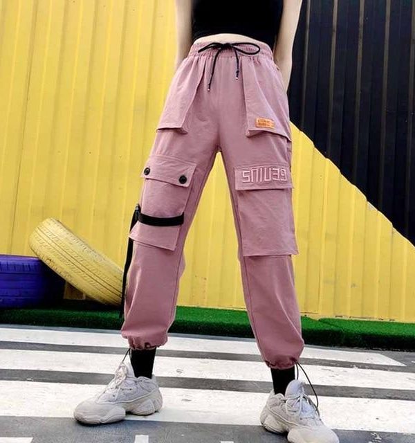 Autumn Streetwear women's pants embroidery Casual Cargo Pants Women Joggers Solid Big Pocket Pants High Waist Loose Female Pants - Takalr