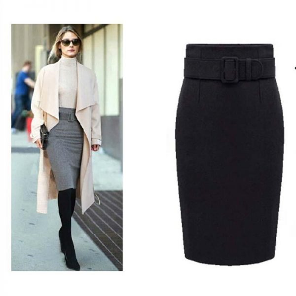 Autumn Winter Women Plus Size Thick Woolen Skirts Slim Belt Office Long Midi Skirt Step A-line Skirt Saias Longa Faldas Mujer - Takalr