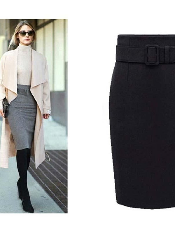 Autumn Winter Women Plus Size Thick Woolen Skirts Slim Belt Office Long Midi Skirt Step A-line Skirt Saias Longa Faldas Mujer - Takalr