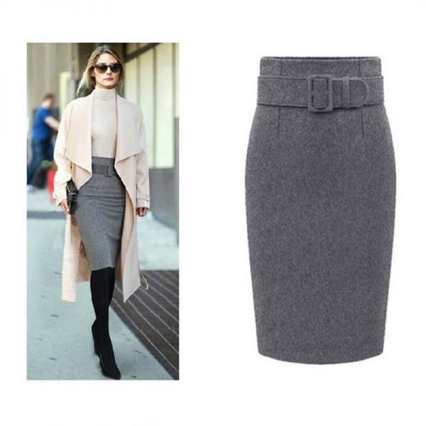 Autumn Winter Women Plus Size Thick Woolen Skirts Slim Belt Office Long Midi Skirt Step A-line Skirt Saias Longa Faldas Mujer - Takalr