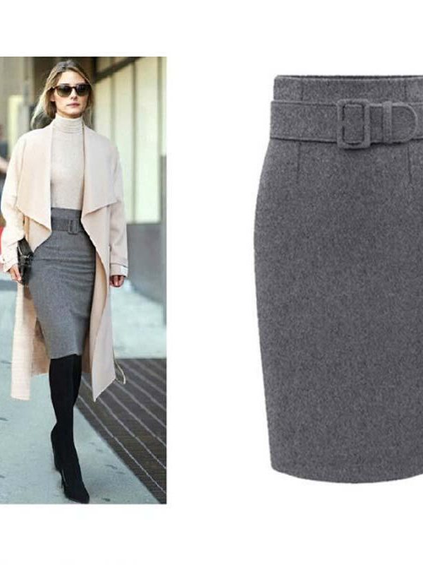 Autumn Winter Women Plus Size Thick Woolen Skirts Slim Belt Office Long Midi Skirt Step A-line Skirt Saias Longa Faldas Mujer - Takalr