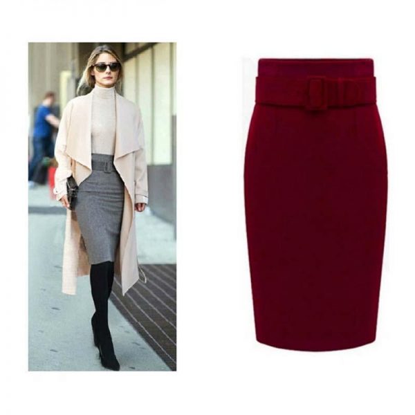 Autumn Winter Women Plus Size Thick Woolen Skirts Slim Belt Office Long Midi Skirt Step A-line Skirt Saias Longa Faldas Mujer - Takalr