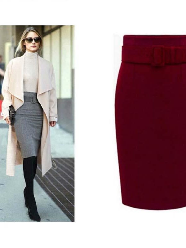 Autumn Winter Women Plus Size Thick Woolen Skirts Slim Belt Office Long Midi Skirt Step A-line Skirt Saias Longa Faldas Mujer - Takalr