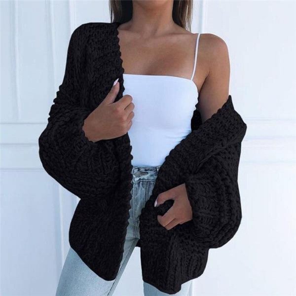 Loose Knitted Casual Cardigan Tops Women Long Sleeve Sweaters - Takalr