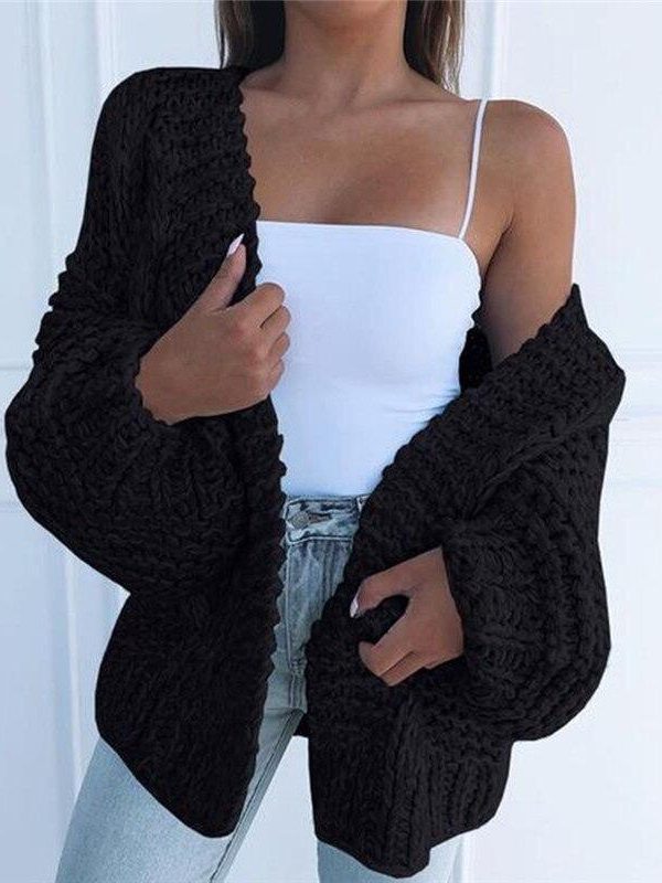 Loose Knitted Casual Cardigan Tops Women Long Sleeve Sweaters - Takalr