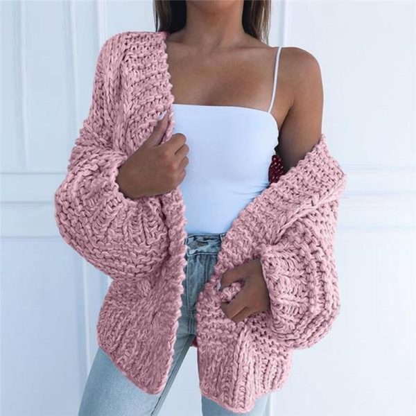 Loose Knitted Casual Cardigan Tops Women Long Sleeve Sweaters - Takalr