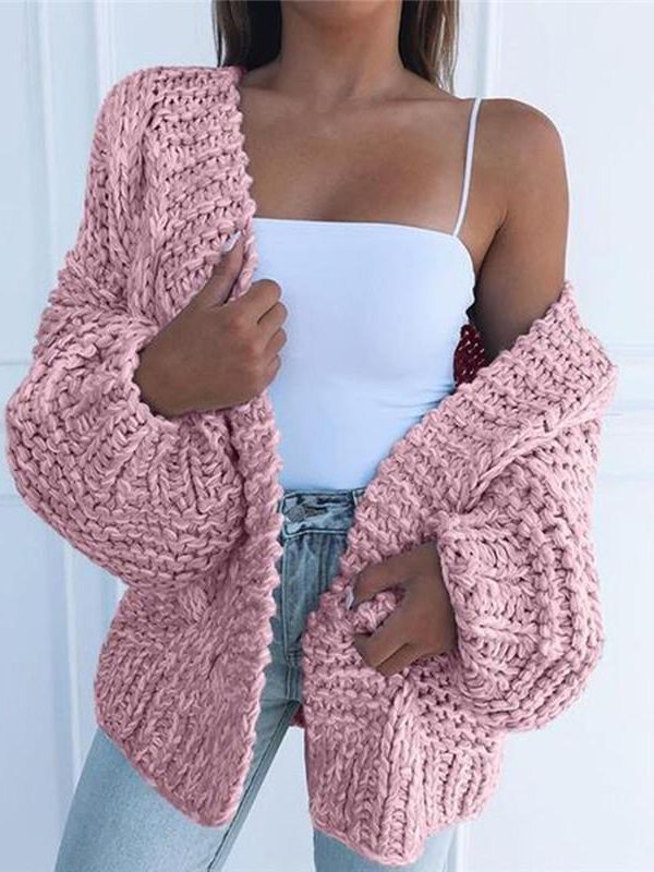 Loose Knitted Casual Cardigan Tops Women Long Sleeve Sweaters - Takalr