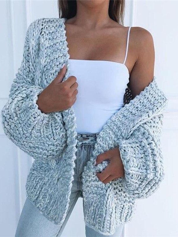 Loose Knitted Casual Cardigan Tops Women Long Sleeve Sweaters - Takalr