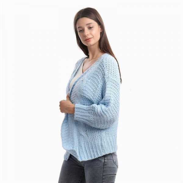 Loose Knitted Casual Cardigan Tops Women Long Sleeve Sweaters - Takalr