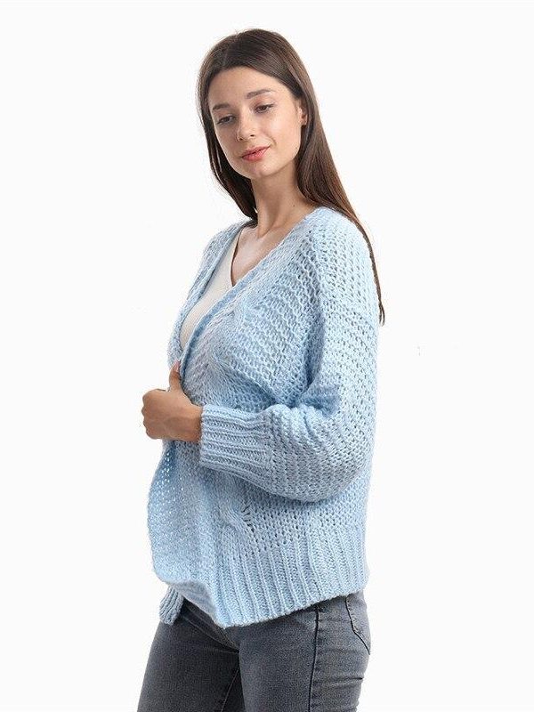 Loose Knitted Casual Cardigan Tops Women Long Sleeve Sweaters - Takalr