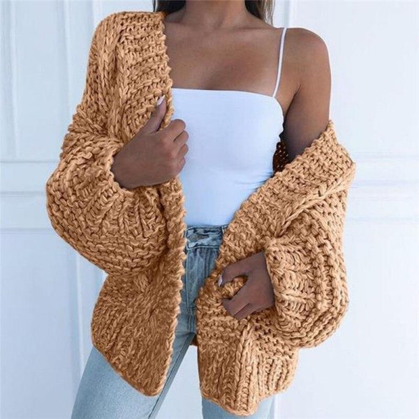 Loose Knitted Casual Cardigan Tops Women Long Sleeve Sweaters - Takalr