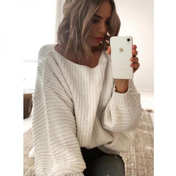 Autumn winter kitting sweater women Batwing long sleeve sweater pullover jumpers Casual loose white knitted sweaters - Takalr