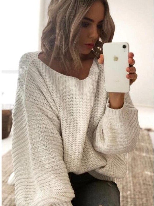 Autumn winter kitting sweater women Batwing long sleeve sweater pullover jumpers Casual loose white knitted sweaters - Takalr