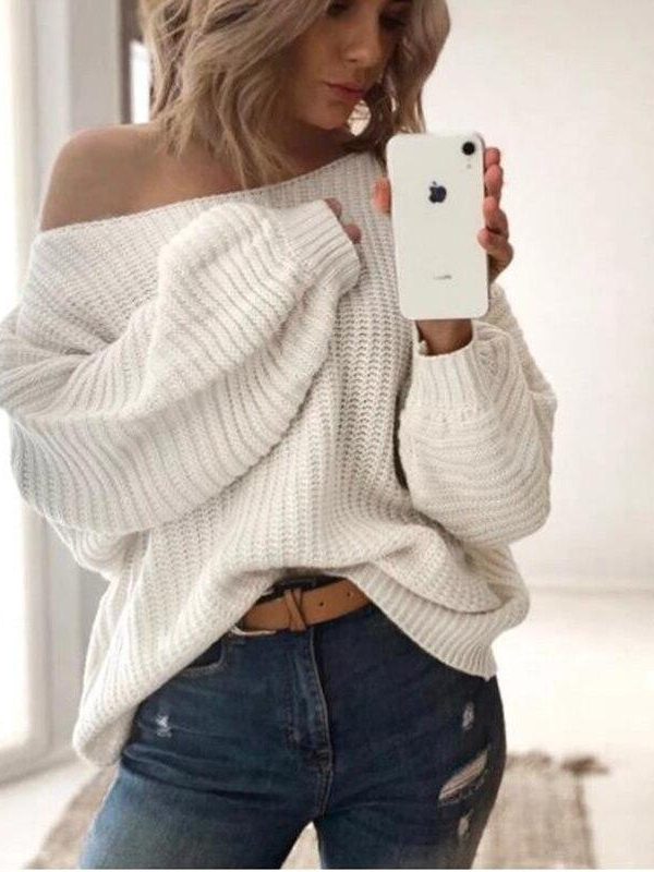 Autumn winter kitting sweater women Batwing long sleeve sweater pullover jumpers Casual loose white knitted sweaters - Takalr