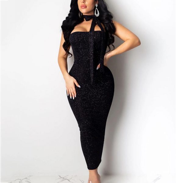 Backless Glitter Bandage Dress Women Slim Fit Glittering Midi Bodycon Dress Sexy Strapless Black Party Dresses Vestidos Mujer - Takalr