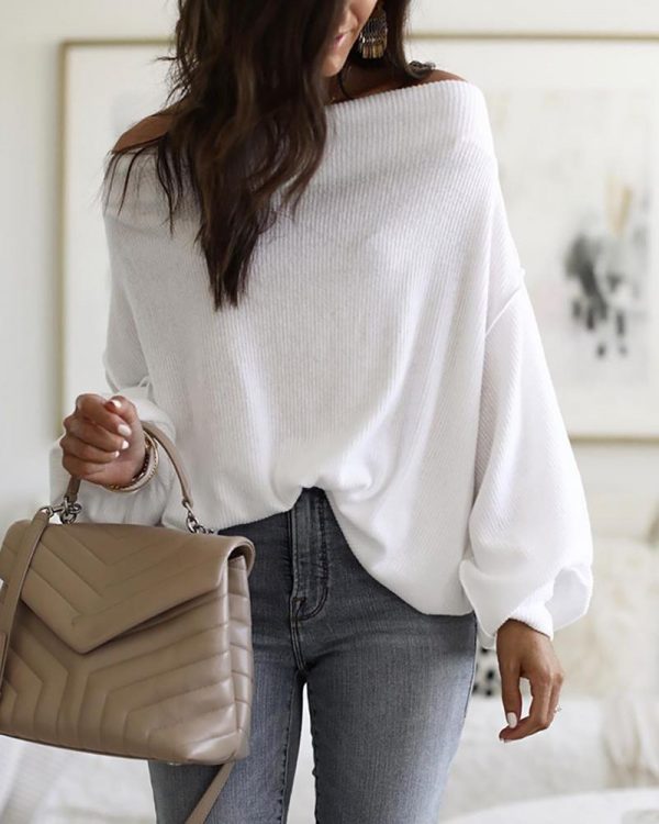 Batwing Sleeve Off Shoulder Long Sleeve T Shirt Women Solid Casual Loose Winter Tops Streetwear Spring Blusa Mujer - Takalr