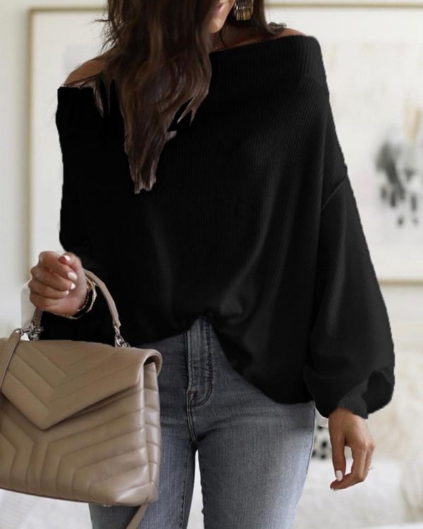 Batwing Sleeve Off Shoulder Long Sleeve T Shirt Women Solid Casual Loose Winter Tops Streetwear Spring Blusa Mujer - Takalr