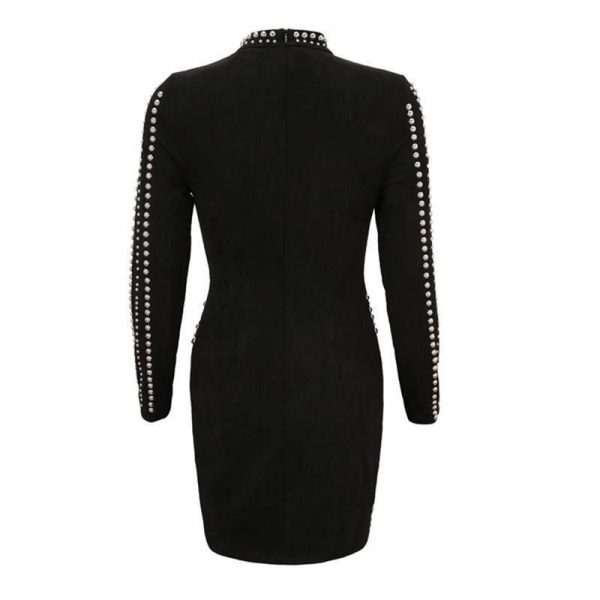 Beaded Long Sleeve Bodycon Dress Women Pearls Beading Black Winter Dress Sexy Night Club Party Dresses Short Pencil Vestidos - Takalr