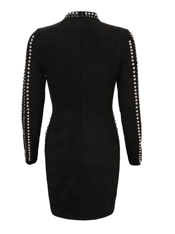 Beaded Long Sleeve Bodycon Dress Women Pearls Beading Black Winter Dress Sexy Night Club Party Dresses Short Pencil Vestidos - Takalr