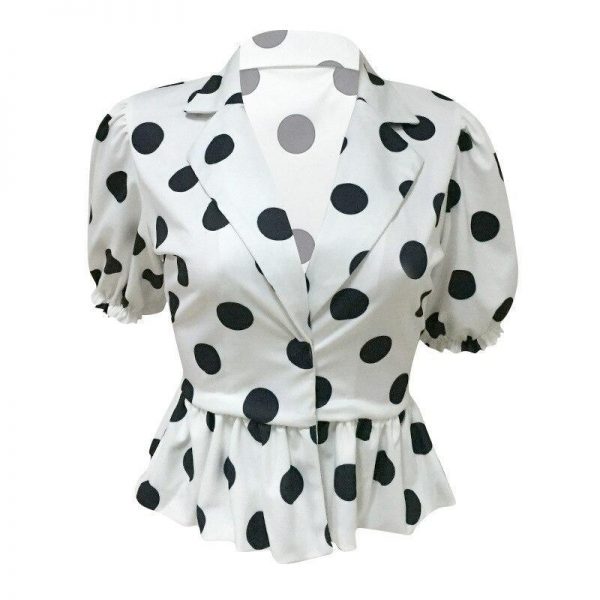 Big polka dots blouse shirt women Short sleeve v neck white blouse Summer  elegant peplum tops Turn down dot blusas femme - Takalr