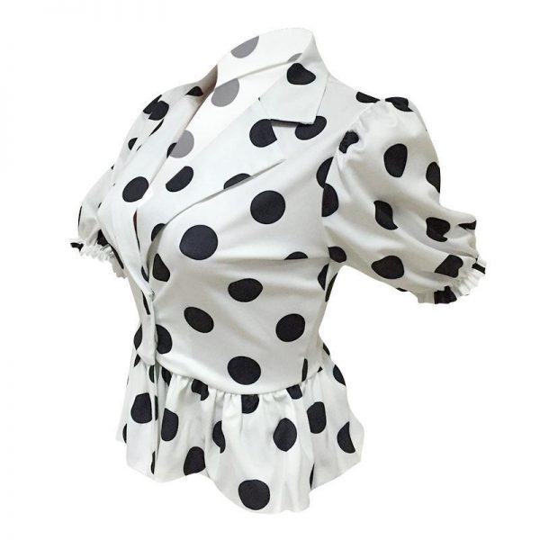 Big polka dots blouse shirt women Short sleeve v neck white blouse Summer  elegant peplum tops Turn down dot blusas femme - Takalr