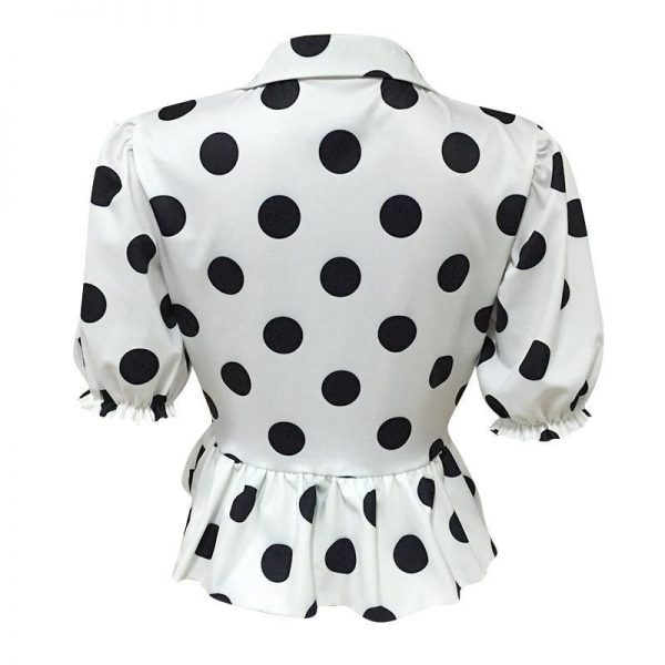 Big polka dots blouse shirt women Short sleeve v neck white blouse Summer  elegant peplum tops Turn down dot blusas femme - Takalr