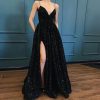 Black V-neck Prom party evening dresses vestido de noiva sereia robe de soiree vestido novia playa formal pockets sexy side slit - Takalr