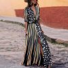 Black white polka dots striped dress Women high waist slit long dress Autumn fashion sexy v neck dresses Maxi vestidos - Takalr