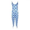 Blue Gradient Floral Print Bandage Rompers Womens One Piece Jumpsuit Sexy Sleeveless Backless Playsuit Summer Clothes Overalls - Takalr